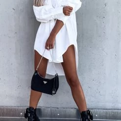 Levency Button Pockets Oversized Shirt Dress