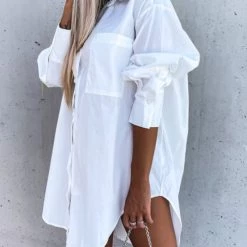 Levency Button Pockets Oversized Shirt Dress