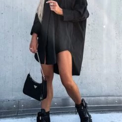 Levency Button Pockets Oversized Shirt Dress