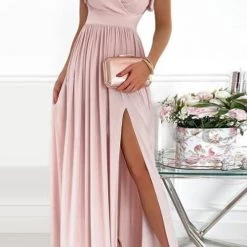 Levency Flares V Neck High Slit Maxi Dress