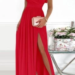 Levency Flares V Neck High Slit Maxi Dress