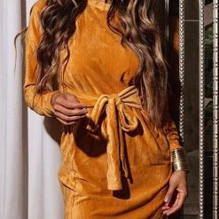 Levency Velvet Twist Long Sleeve Mini Dress New In