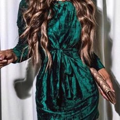 Levency Velvet Twist Long Sleeve Mini Dress New In