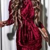 Levency Velvet Twist Long Sleeve Mini Dress New In