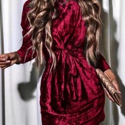 Levency Velvet Twist Long Sleeve Mini Dress New In