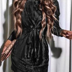 Levency Velvet Twist Long Sleeve Mini Dress New In