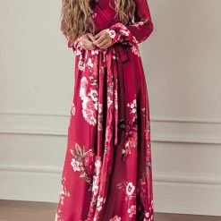Levency New In Timeless Floral Print Long Sleeve Wrap Maxi Dress