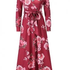 Levency New In Timeless Floral Print Long Sleeve Wrap Maxi Dress