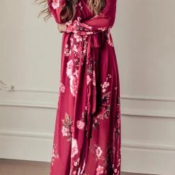 Levency New In Timeless Floral Print Long Sleeve Wrap Maxi Dress