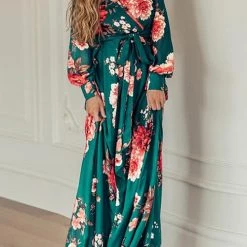 Levency New In Timeless Floral Print Long Sleeve Wrap Maxi Dress