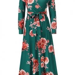 Levency New In Timeless Floral Print Long Sleeve Wrap Maxi Dress