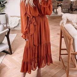 Levency New In Layer Ruffles Off Shoulder Belted Maxi Dress