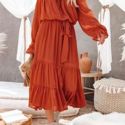 Levency New In Layer Ruffles Off Shoulder Belted Maxi Dress