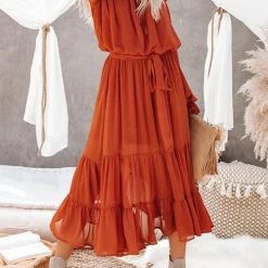 Levency New In Layer Ruffles Off Shoulder Belted Maxi Dress