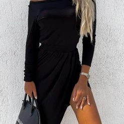 Levency Split Long Sleeve Elastic Waist Dress New In