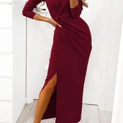 Levency New In Twist V Necl Slit Maxi Dress