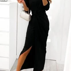 Levency New In Twist V Necl Slit Maxi Dress