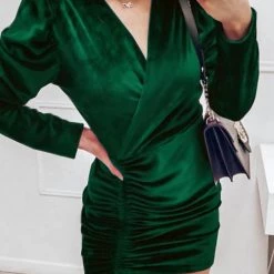 Levency Velvet Drawstring Puff Sleeve Dress