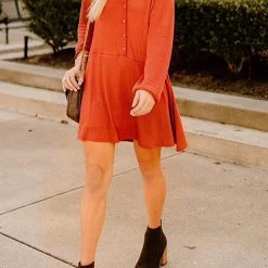 Levency Button Puff Long Sleeve Swing Dress 23 Levency Button Puff Long Sleeve Swing Dress