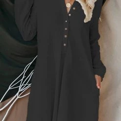 Levency Button Puff Long Sleeve Swing Dress 22 Levency Button Puff Long Sleeve Swing Dress