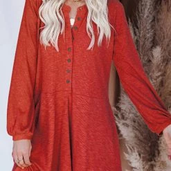 Levency Button Puff Long Sleeve Swing Dress 28 Levency Button Puff Long Sleeve Swing Dress