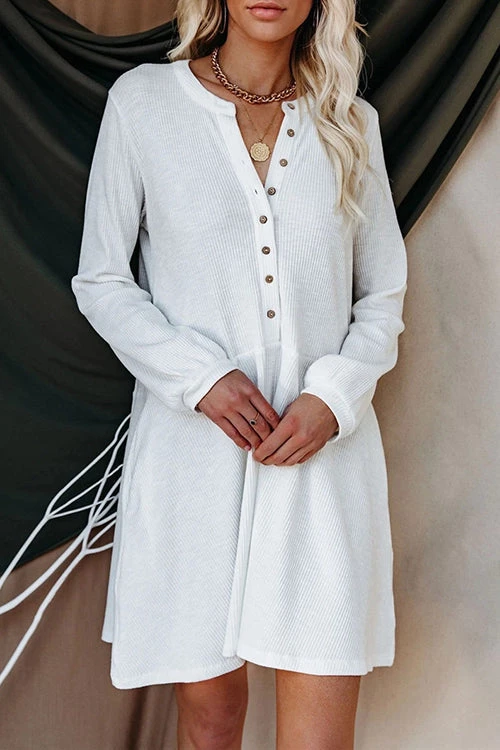 Levency Button Puff Long Sleeve Swing Dress 3 Levency Button Puff Long Sleeve Swing Dress