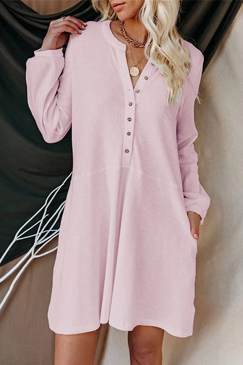 Levency Button Puff Long Sleeve Swing Dress 4 Levency Button Puff Long Sleeve Swing Dress