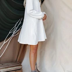 Levency Button Puff Long Sleeve Swing Dress 27 Levency Button Puff Long Sleeve Swing Dress