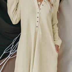 Levency Button Puff Long Sleeve Swing Dress 20 Levency Button Puff Long Sleeve Swing Dress