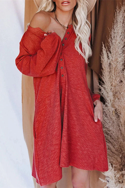 Levency Button Puff Long Sleeve Swing Dress 11 Levency Button Puff Long Sleeve Swing Dress