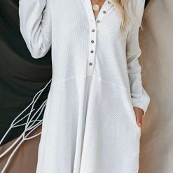 Levency Button Puff Long Sleeve Swing Dress 29 Levency Button Puff Long Sleeve Swing Dress