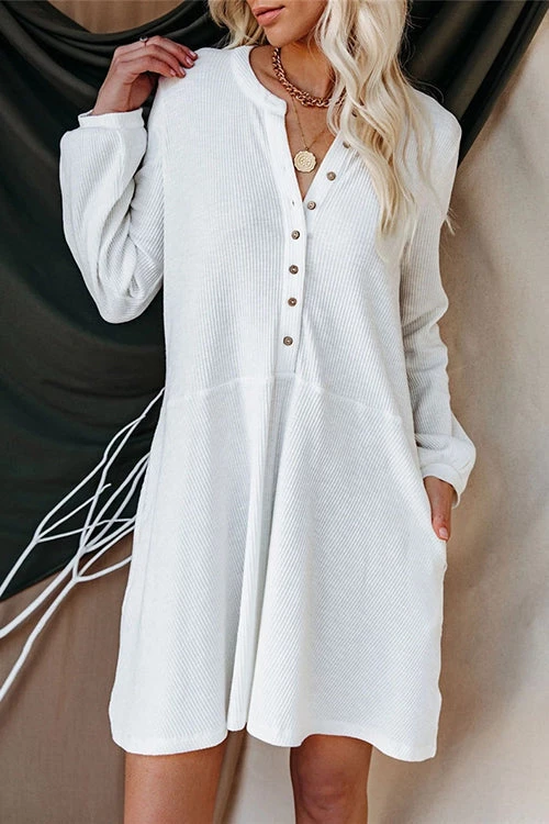 Levency Button Puff Long Sleeve Swing Dress 14 Levency Button Puff Long Sleeve Swing Dress