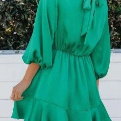 Levency Satin Ruffles Long Sleeve Mini Dress New In