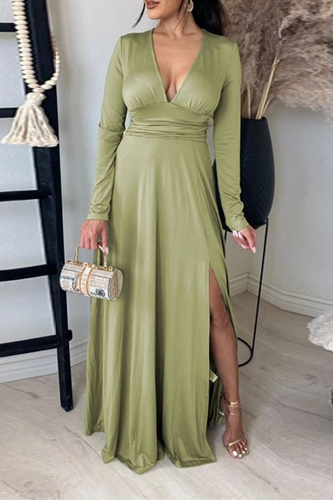 Levency V Neck Long Sleece Slit Maxi Dress New In 25 Levency V Neck Long Sleece Slit Maxi Dress New In