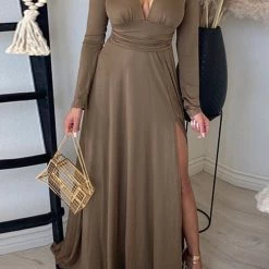 Levency V Neck Long Sleece Slit Maxi Dress New In 49 Levency V Neck Long Sleece Slit Maxi Dress New In