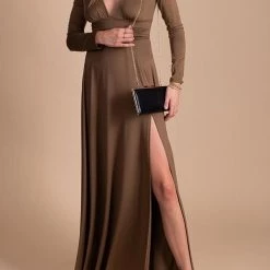 Levency V Neck Long Sleece Slit Maxi Dress New In 34 Levency V Neck Long Sleece Slit Maxi Dress New In