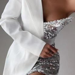 Levency Sequin Patchwork One Shoulder Asymmetrical Dress New In