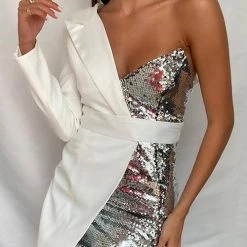 Levency Sequin Patchwork One Shoulder Asymmetrical Dress New In