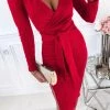 Levency Tiw Waist Long Sleeve Wrap Slit Dress