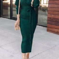 Levency New In Surplice Wrap Side Slit Sweater Dress