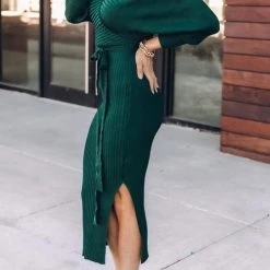Levency New In Surplice Wrap Side Slit Sweater Dress