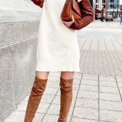 Levency Color Block Turtleneck Sweater Dress