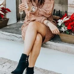 Levency Cable Knit Turtleneck Sweater Dress