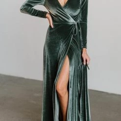 Levency New In Velvet Long Sleeve Wrap Maxi Dress