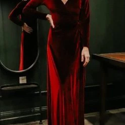 Levency New In Velvet Long Sleeve Wrap Maxi Dress