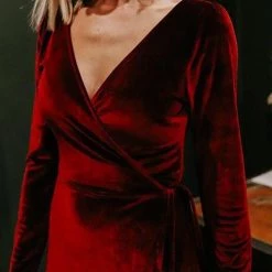 Levency New In Velvet Long Sleeve Wrap Maxi Dress