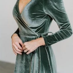 Levency New In Velvet Long Sleeve Wrap Maxi Dress