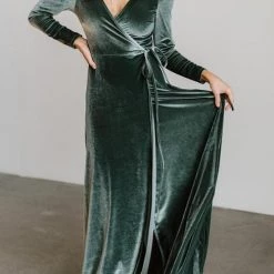 Levency New In Velvet Long Sleeve Wrap Maxi Dress