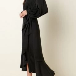 Levency Ruffles Knot Wrap Maxi Dress