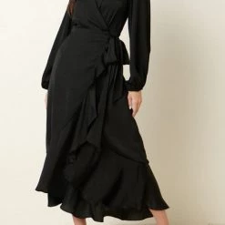 Levency Ruffles Knot Wrap Maxi Dress